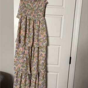 Pink and Green Ruffled Tiered Midi Dress for Prom